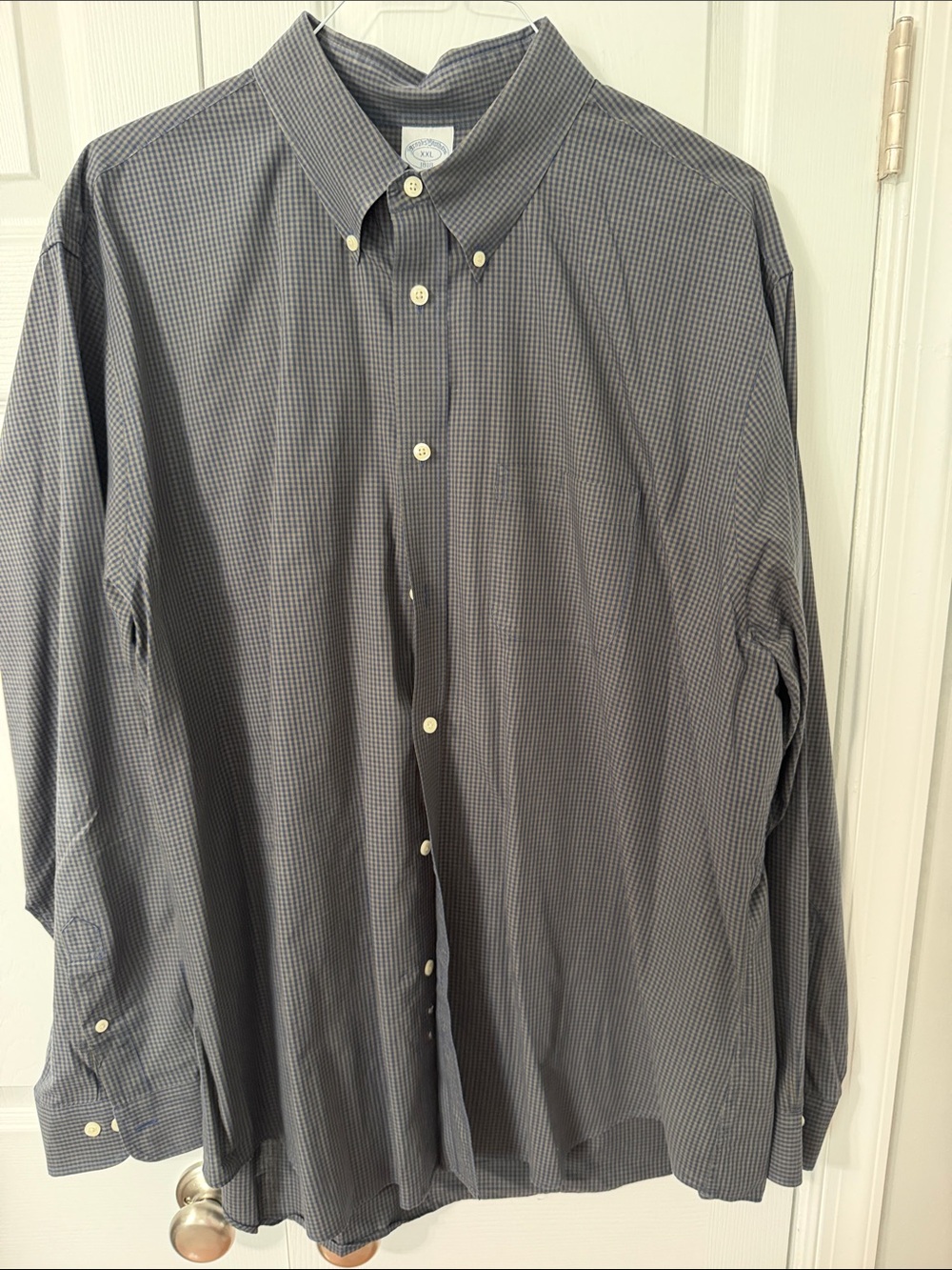 Brooks Brothers Men's Blue and Gray Micro-Check Button-Down Shirt
